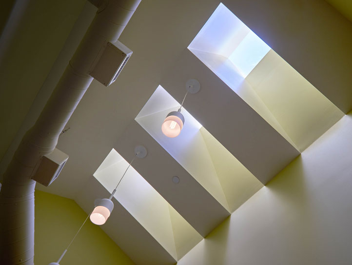 Skylights in the ceiling of the lavatory space at Highlander Lodge